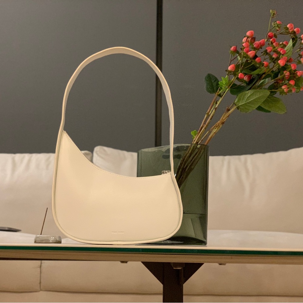 The Row Half Moon White Leather Bag
